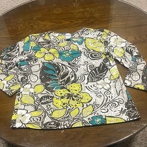 Chico's Vibrant Floral Top with Lime and Teal